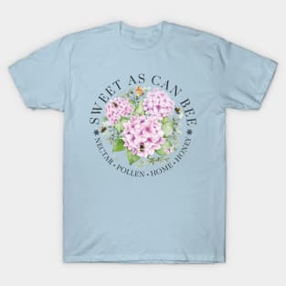 Sweet As Can Bee with Hydrangea Flora Watercolor Illustration T-Shirt